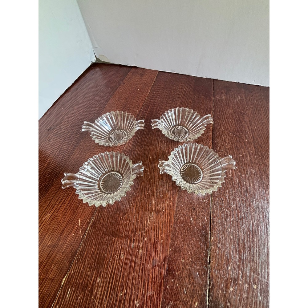 Vintage Heisey Glass Nut Dishes Set 4 Ribbed Shell Clear Candy Bowls H Diamond
